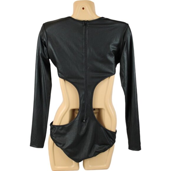Frederick's of Hollywood Oil Slick Cut Out Bodysuit Black Small Long Sleeve T82 - Picture 4 of 7